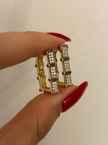 925 Gümüş | Trend Taşlı Dikdörtgen Serenay Küpesi