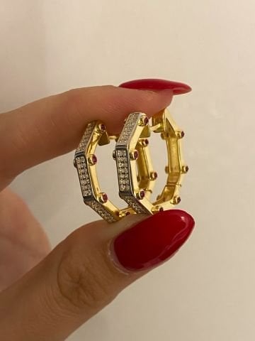 925 Gümüş | Trend Taşlı Sekizgen Serenay Küpesi