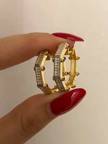 925 Gümüş | Trend Taşlı Sekizgen Serenay Küpesi