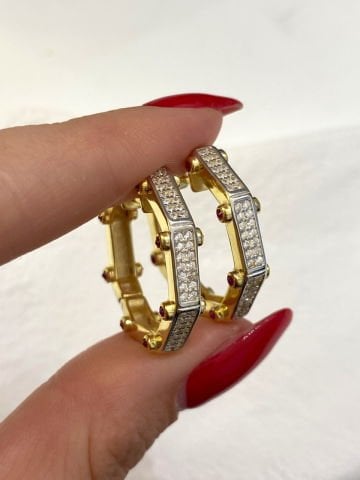 925 Gümüş | Trend Taşlı Sekizgen Serenay Küpesi