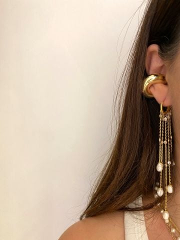 925 Gümüş | Gerçek İncili Taş Detaylı Sarkıt Küpe