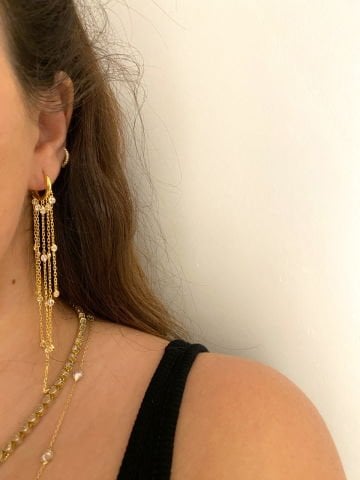 925 Gümüş | Taş Detaylı Sarkıt Küpe
