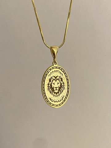 925 Gümüş | PHEAR Özel Tasarım Unisex Aslan Figürlü Madalyon Kolye