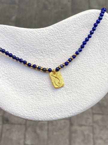 925 Gümüş | Balık Figürlü Gerçek Lapis Doğal Taşı Kolye (Bolluk Bereket)