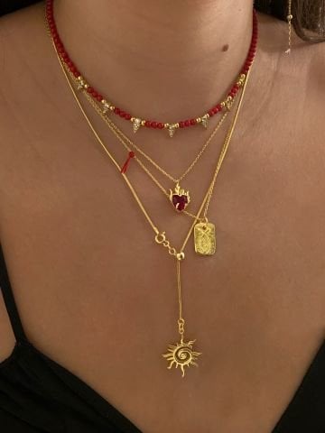 925 Gümüş | Gerçek Kırmızı Mercan Doğal Taş Kolye