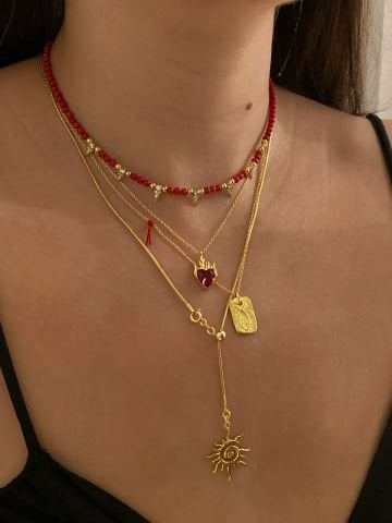 925 Gümüş | Gerçek Kırmızı Mercan Doğal Taş Kolye