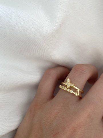 925 Gümüş | 2 Şeritli Taşlı Kelebek Yüzük