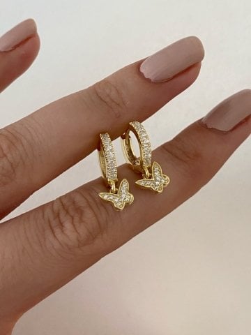 925 Gümüş | Taşlı Mini Kelebek Küpe