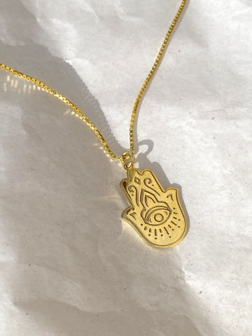 925 Gümüş | Küp Zincirli Fatma Ana Eli (Hamsa) Kolye