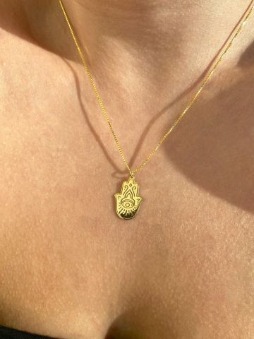 925 Gümüş | Küp Zincirli Fatma Ana Eli (Hamsa) Kolye