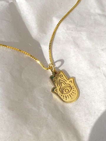 925 Gümüş | Küp Zincirli Fatma Ana Eli (Hamsa) Kolye