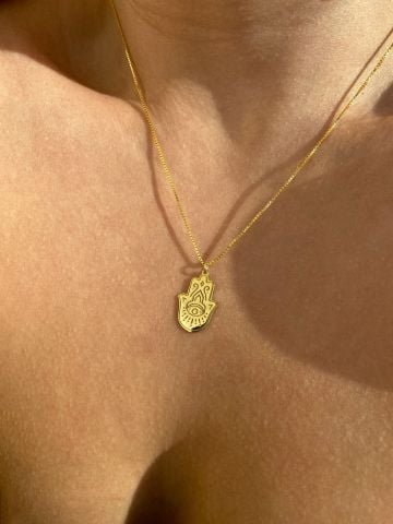 925 Gümüş | Küp Zincirli Fatma Ana Eli (Hamsa) Kolye