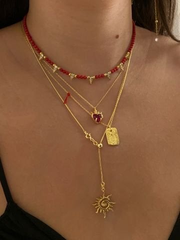 925 Gümüş | PHEAR Özel Tasarım Renkli Taşlı Alevli Kalp Kolye