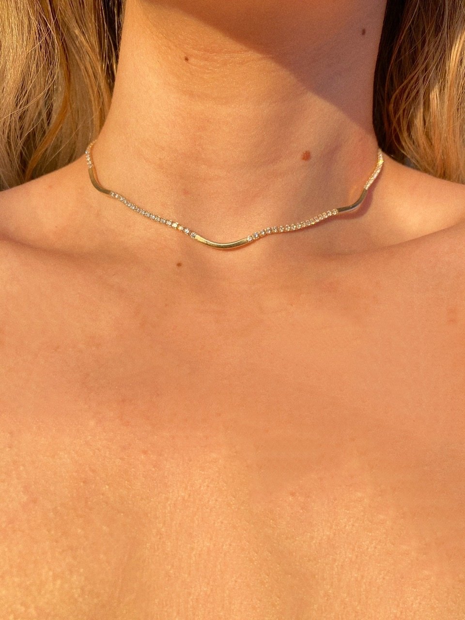 925 Gümüş | Gold Şeritli Su Yolu Choker