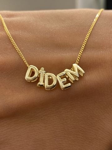 925 Gümüş | Unisex Bubble Harfli İstediğini Yazdır Kolye