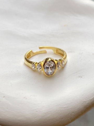 925 Gümüş | 5'li Oval Taşlı Yüzük