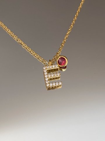 925 Gümüş | Doğum Ayı Taşlı Harf Kolye Gold - 50+5 cm