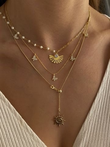 925 Gümüş | Taşlı Kelebek Charm Kolye