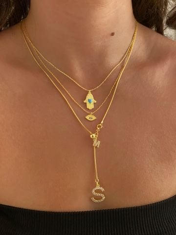 925 Gümüş | Turkuaz Taşlı Kalp Figürlü Hamsa Kolye