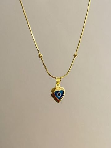 925 Silver | Heart Evil Eye Necklace with Bead Chain