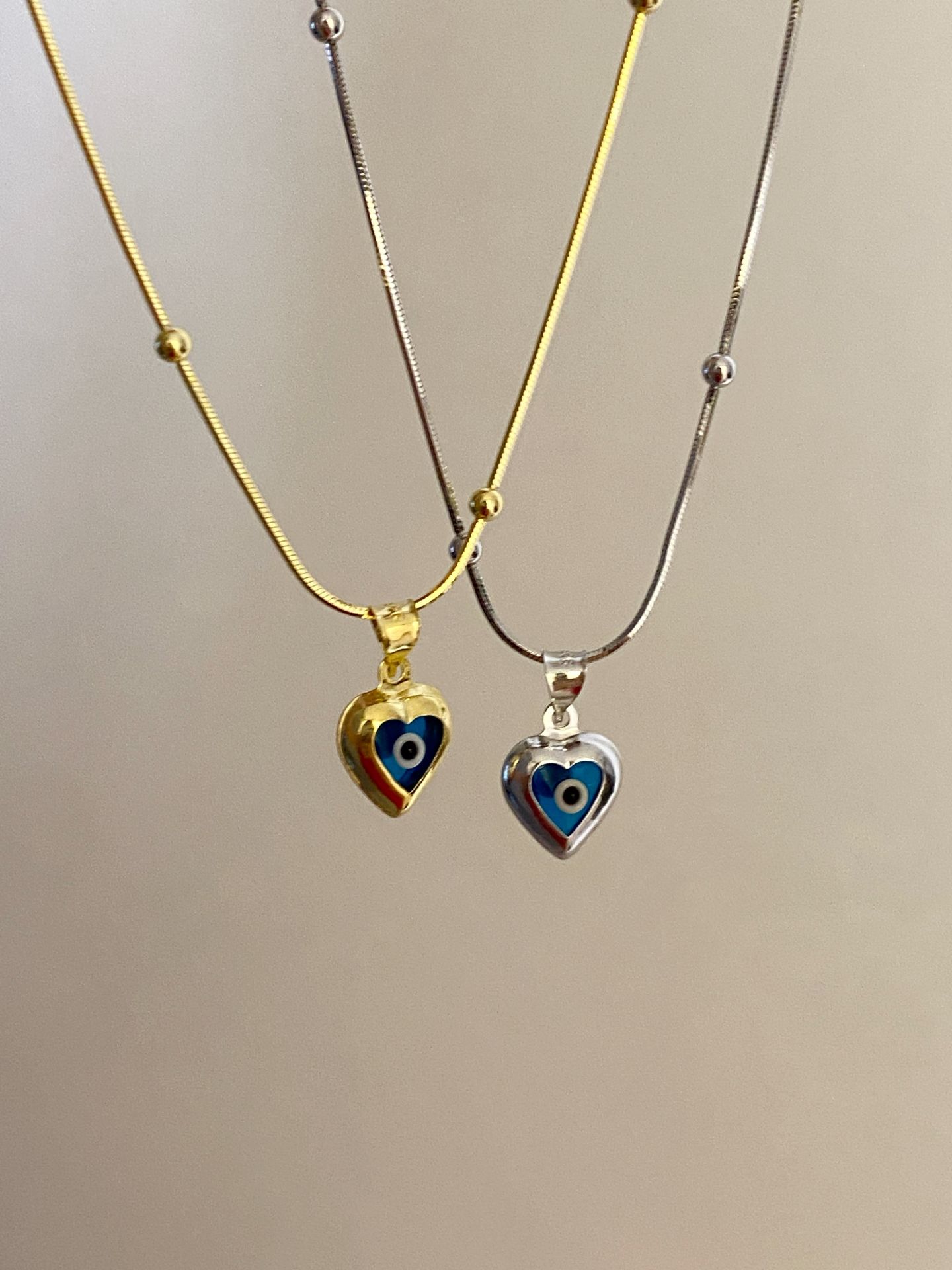 925 Silver | Heart Evil Eye Necklace with Bead Chain