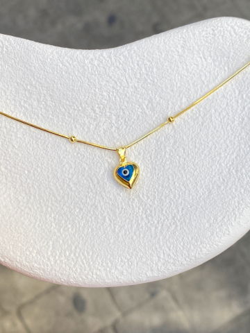 925 Silver | Heart Evil Eye Necklace with Bead Chain