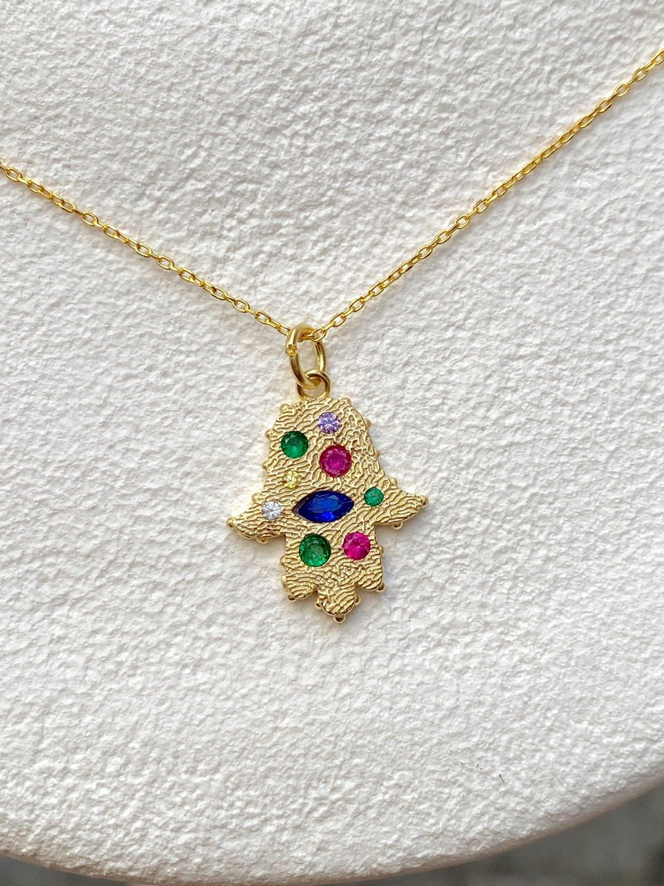 925 Gümüş | Renkli Taşlı Hamsa Kolye