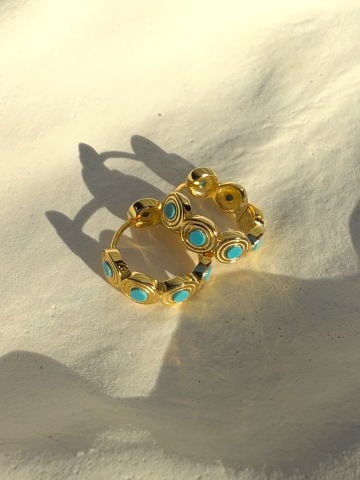 925 Gümüş | Çoklu Turkuaz Taşlı Vintage Görünümlü Küpe