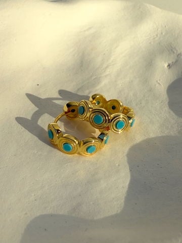 925 Gümüş | Çoklu Turkuaz Taşlı Vintage Görünümlü Küpe