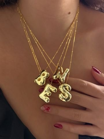 925 Gümüş | Yıldızlı Taş Detaylı 3 Boyutlu Balon Harf Kolye Rose Gold