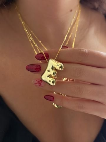925 Gümüş | Yıldızlı Taş Detaylı 3 Boyutlu Balon Harf Kolye Rose Gold