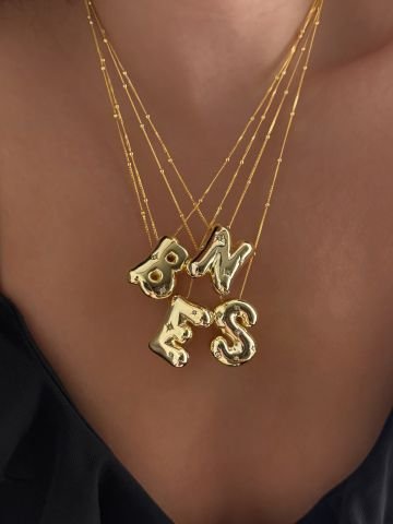 925 Gümüş | Yıldızlı Taş Detaylı 3 Boyutlu Balon Harf Kolye Rose Gold