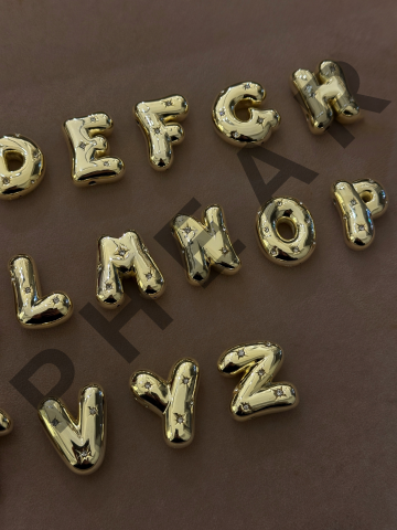 925 Gümüş | Yıldızlı Taş Detaylı 3 Boyutlu Balon Harf Kolye Rose Gold