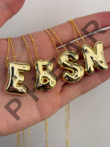 925 Gümüş | Yıldızlı Taş Detaylı 3 Boyutlu Balon Harf Kolye Rose Gold