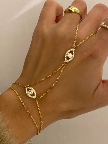 925 Gümüş | Çift Sıra Zincirli Taşlı Göz Figürlü Şahmeran