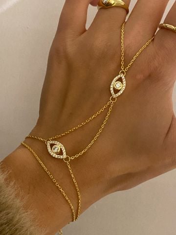 925 Gümüş | Çift Sıra Zincirli Taşlı Göz Figürlü Şahmeran