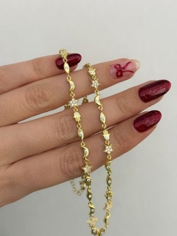 925 Gümüş | Hamsa-Yıldız-Ay-Göz Figürlü Mix Kolye