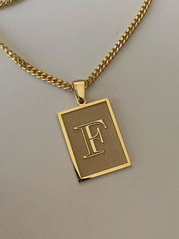 925 Gümüş | Kalın Zincirli Harf Tabela Kolye Gold - 50+5 cm