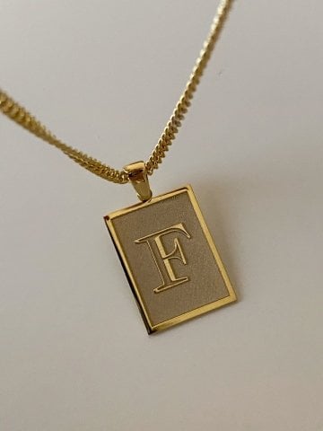 925 Gümüş | Kalın Zincirli Harf Tabela Kolye Gold - 50+5 cm