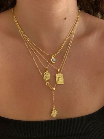 925 Gümüş | Hamsa Figürlü Ayarlanabilir Asansör Zincir Kolye Gold