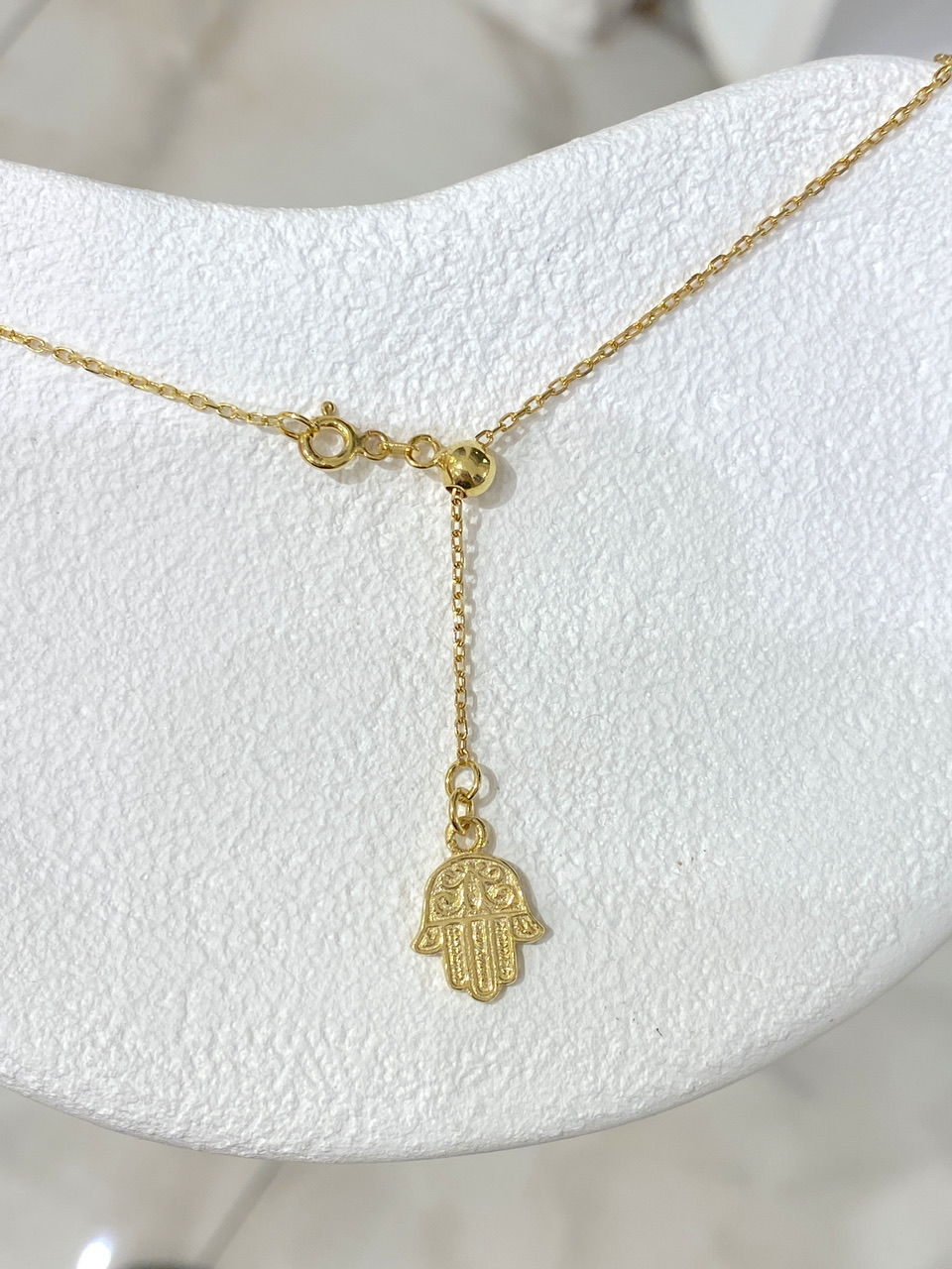 925 Gümüş | Hamsa Figürlü Ayarlanabilir Asansör Zincir Kolye Gold