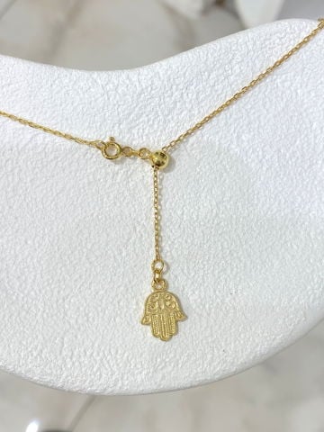 925 Gümüş | Hamsa Figürlü Ayarlanabilir Asansör Zincir Kolye Gold