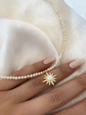 925 Gümüş | Gerçek İncili Opal Taş Kolye
