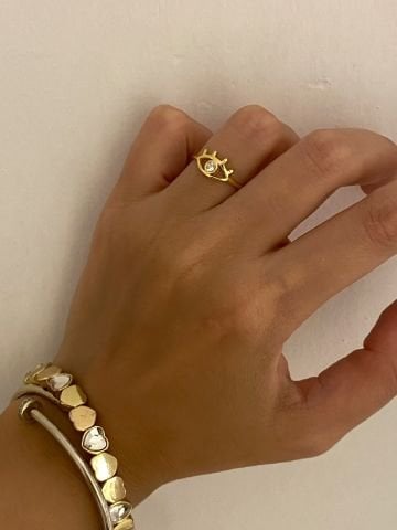 925 Gümüş | Minimal Beyaz Taşlı Göz Yüzük
