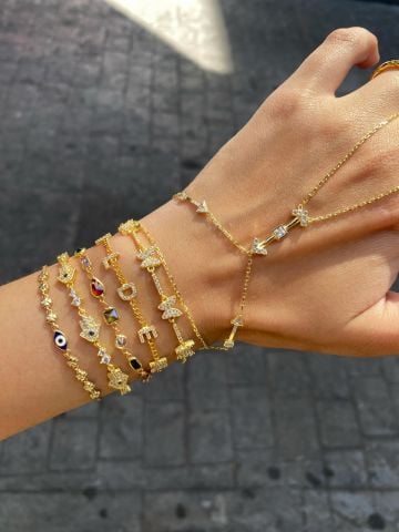 925 Gümüş | Taş Detaylı Çoklu Hamsa Bileklik