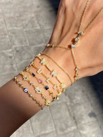925 Gümüş | Taş Detaylı Çoklu Hamsa Bileklik