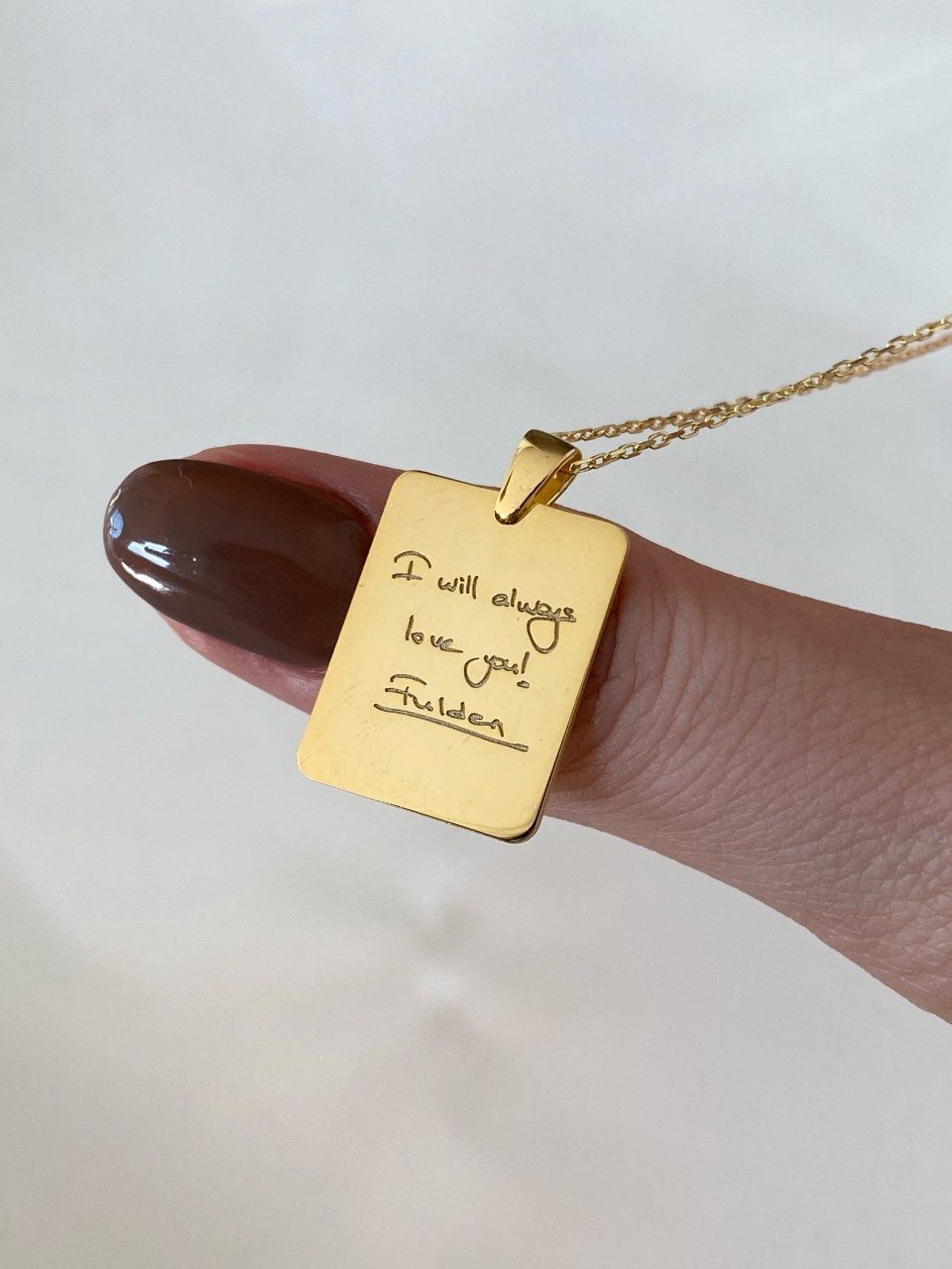 14K ALTIN | Unisex Kendi El Yazın ile İstediğini Yazdır Plaka Kolye