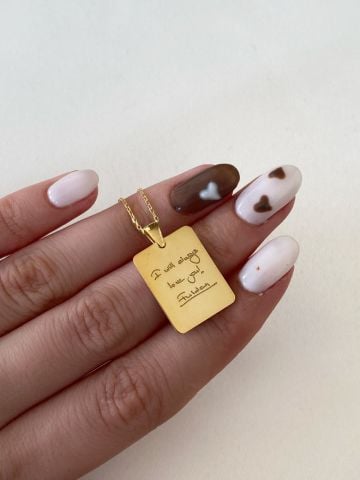 14K ALTIN | Unisex Kendi El Yazın ile İstediğini Yazdır Plaka Kolye