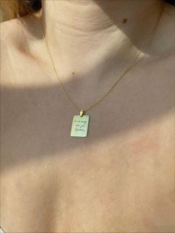 14K ALTIN | Unisex Kendi El Yazın ile İstediğini Yazdır Plaka Kolye