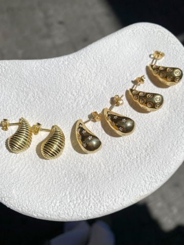 925 Gümüş | Çizgili Mini Damla Küpe